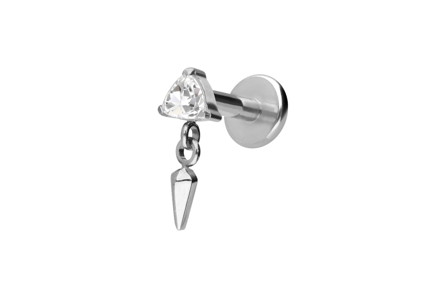 Titan Labret Piercing mit Innengewinde KRISTALLDREIECK +SPITZE